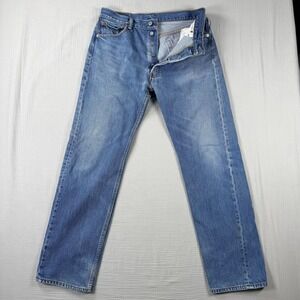 Levis 501 Mens Jeans 35x36 (31x32) Blue Button Fly Medium Wash Fade Grunge Gorp